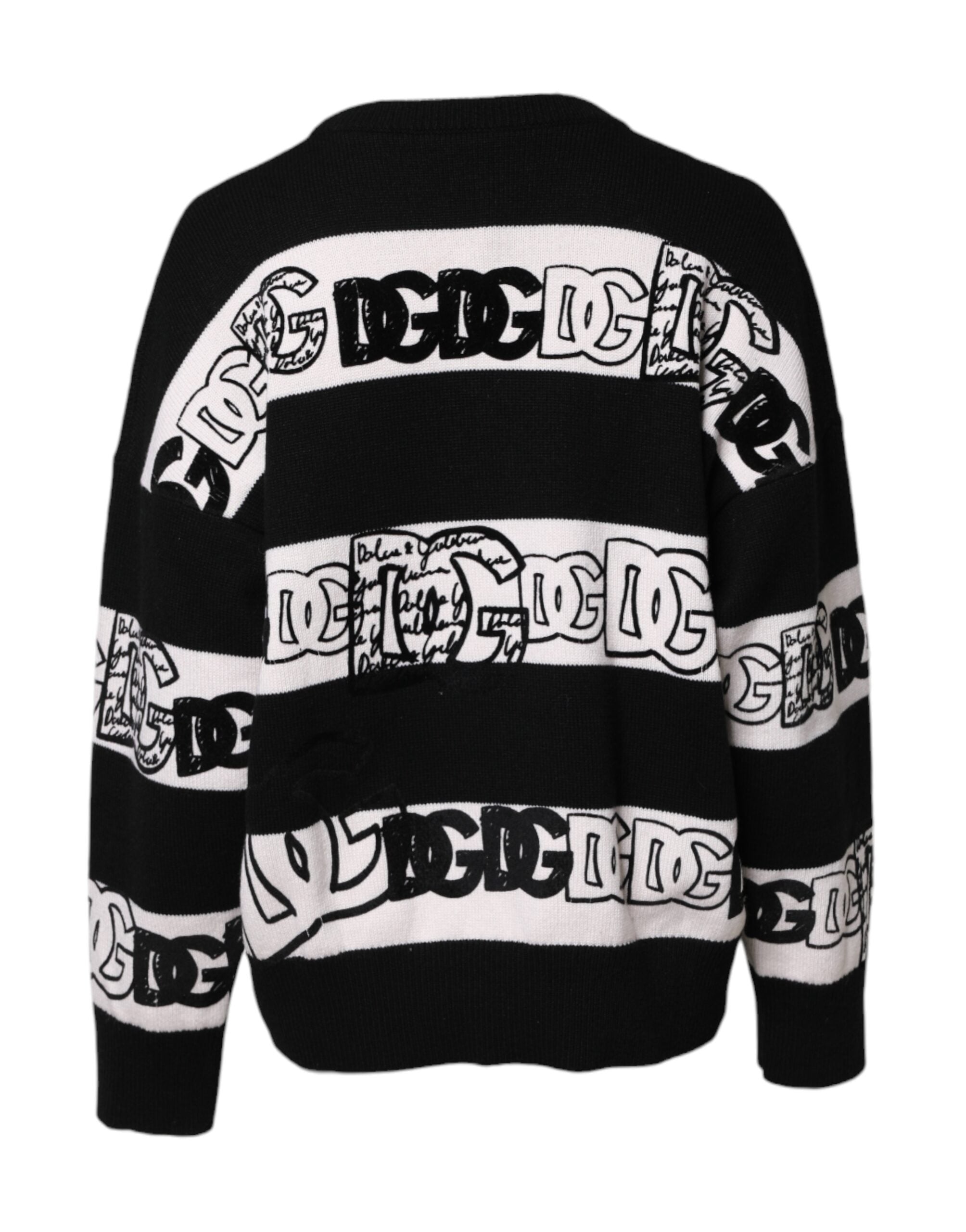 Dolce &amp; Gabbana Black White Logo Print Wool Pullover Sweater