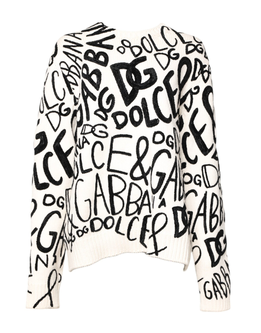 Dolce &amp; Gabbana White Black Logo Print Women Pullover Sweater