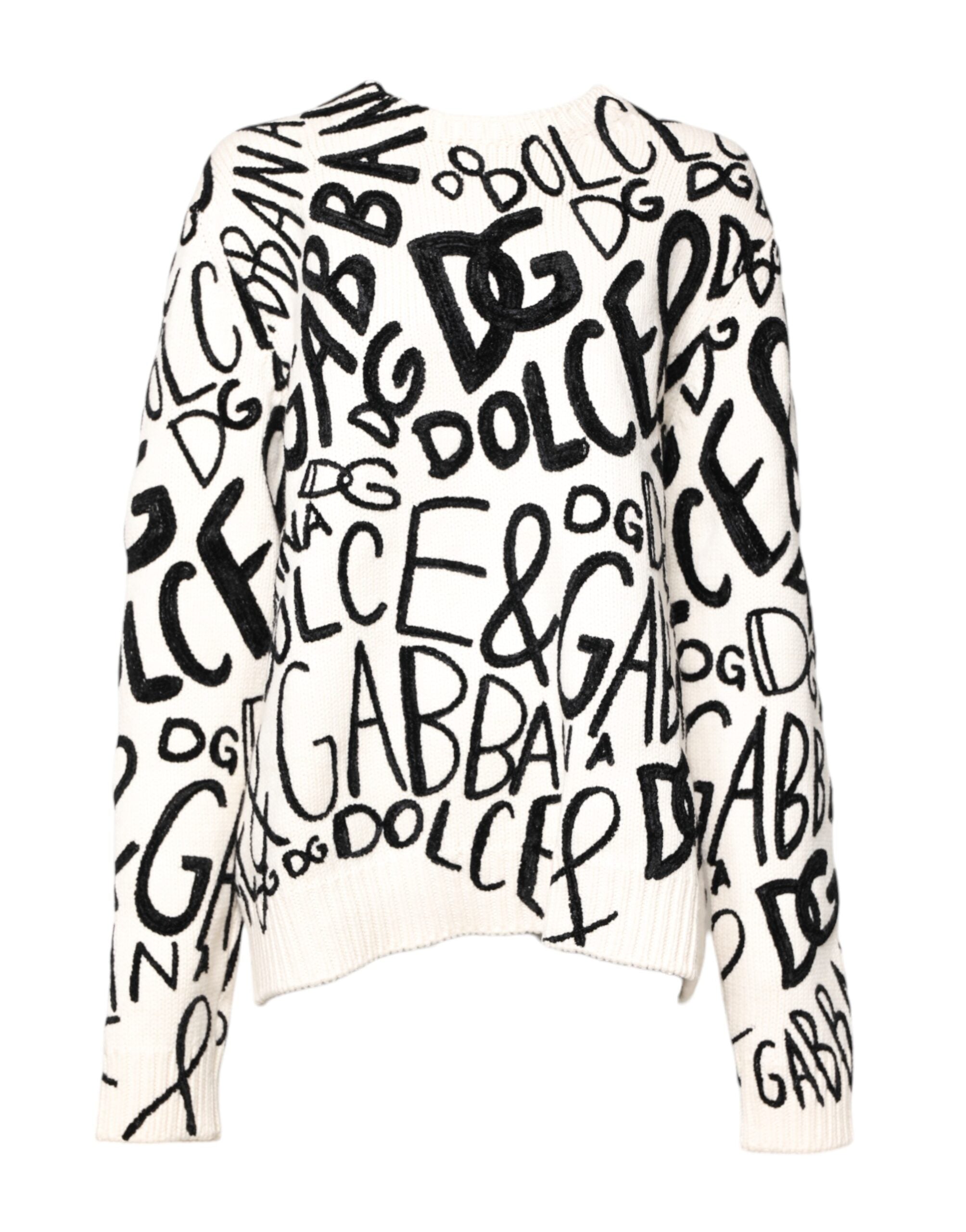 Dolce &amp; Gabbana White Black Logo Print Women Pullover Sweater