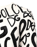 Dolce &amp; Gabbana White Black Logo Print Women Pullover Sweater