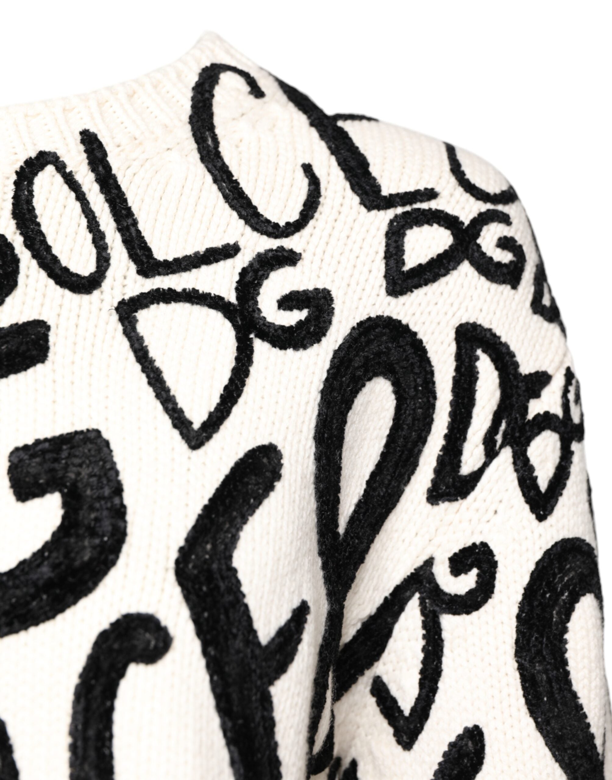 Dolce &amp; Gabbana White Black Logo Print Women Pullover Sweater