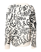 Dolce &amp; Gabbana White Black Logo Print Women Pullover Sweater