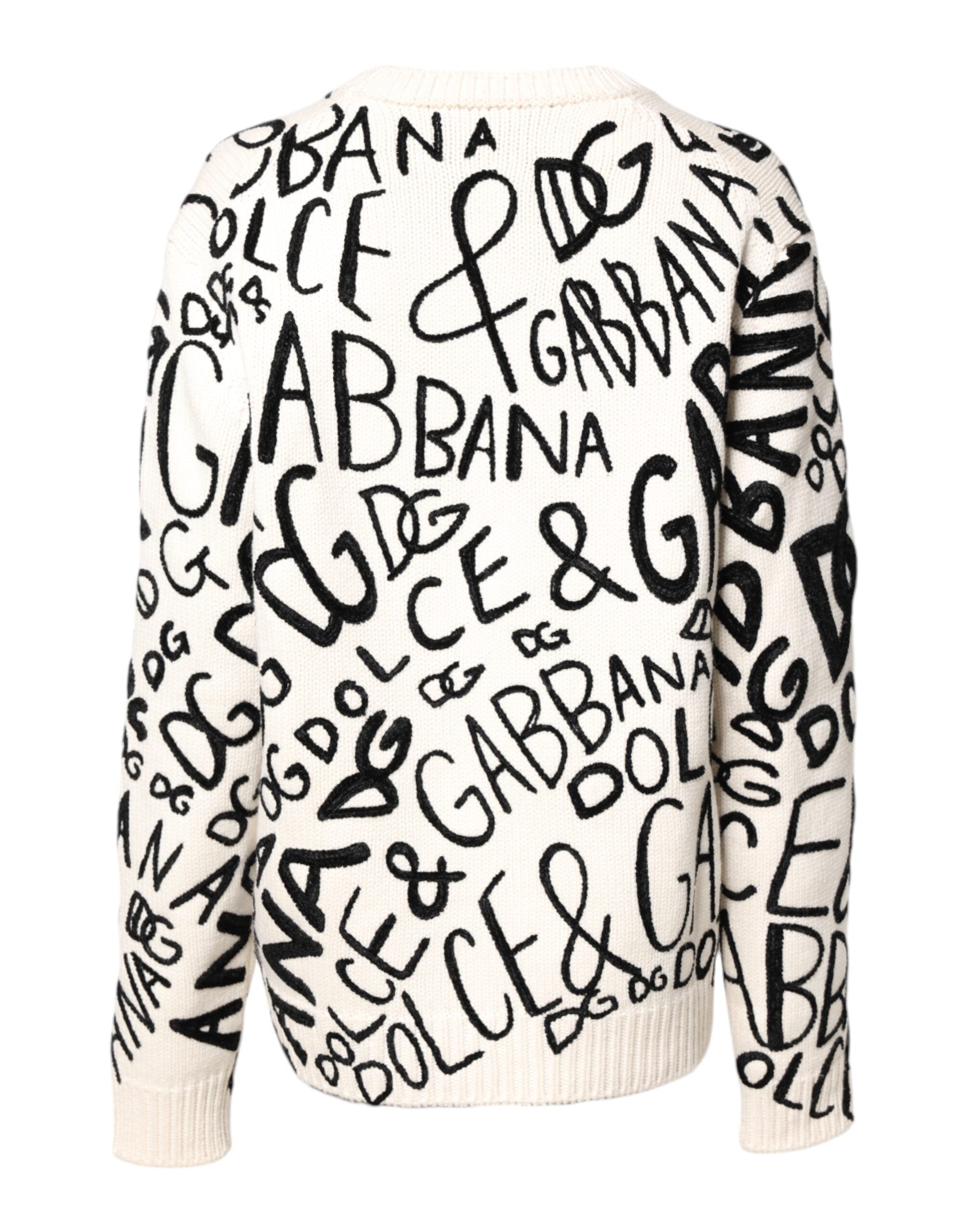 Dolce &amp; Gabbana White Black Logo Print Women Pullover Sweater