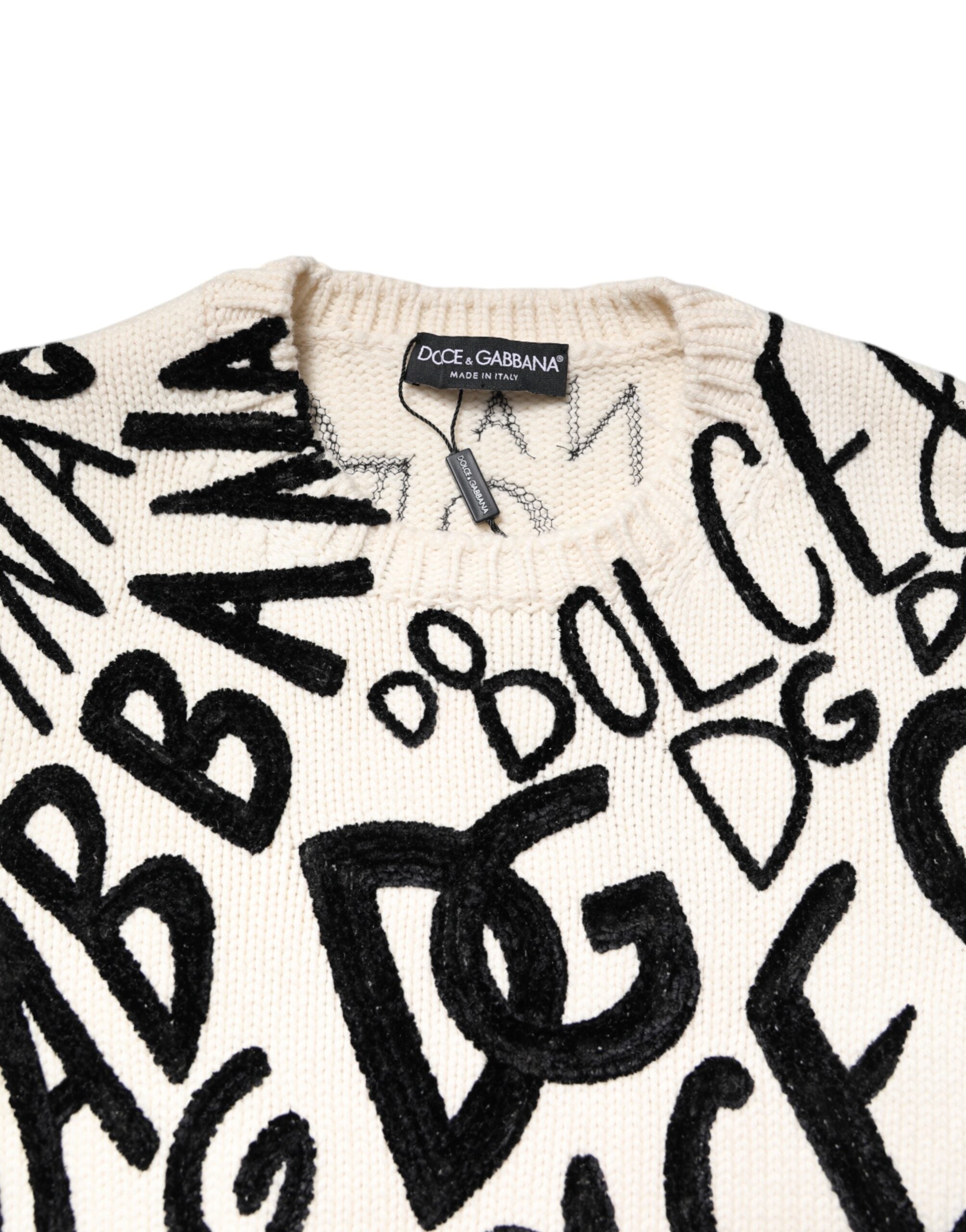 Dolce &amp; Gabbana White Black Logo Print Women Pullover Sweater