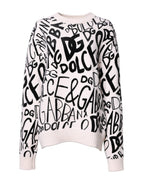 Dolce &amp; Gabbana White Black Logo Print Women Pullover Sweater