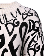 Dolce &amp; Gabbana White Black Logo Print Women Pullover Sweater