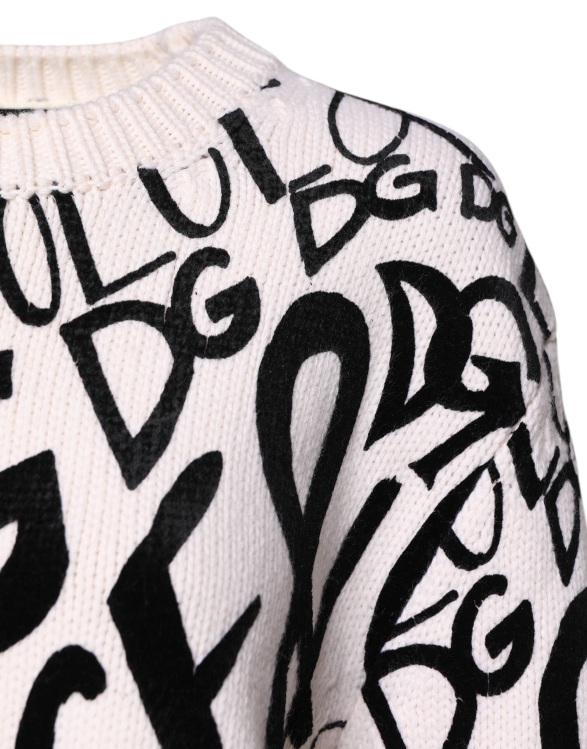 Dolce &amp; Gabbana White Black Logo Print Women Pullover Sweater