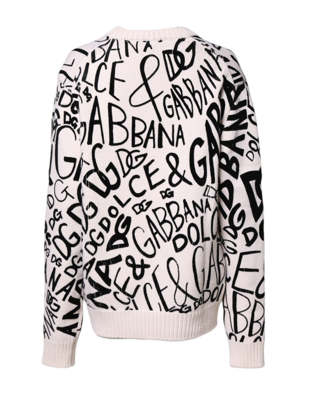 Dolce &amp; Gabbana White Black Logo Print Women Pullover Sweater