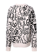 Dolce &amp; Gabbana White Black Logo Print Women Pullover Sweater