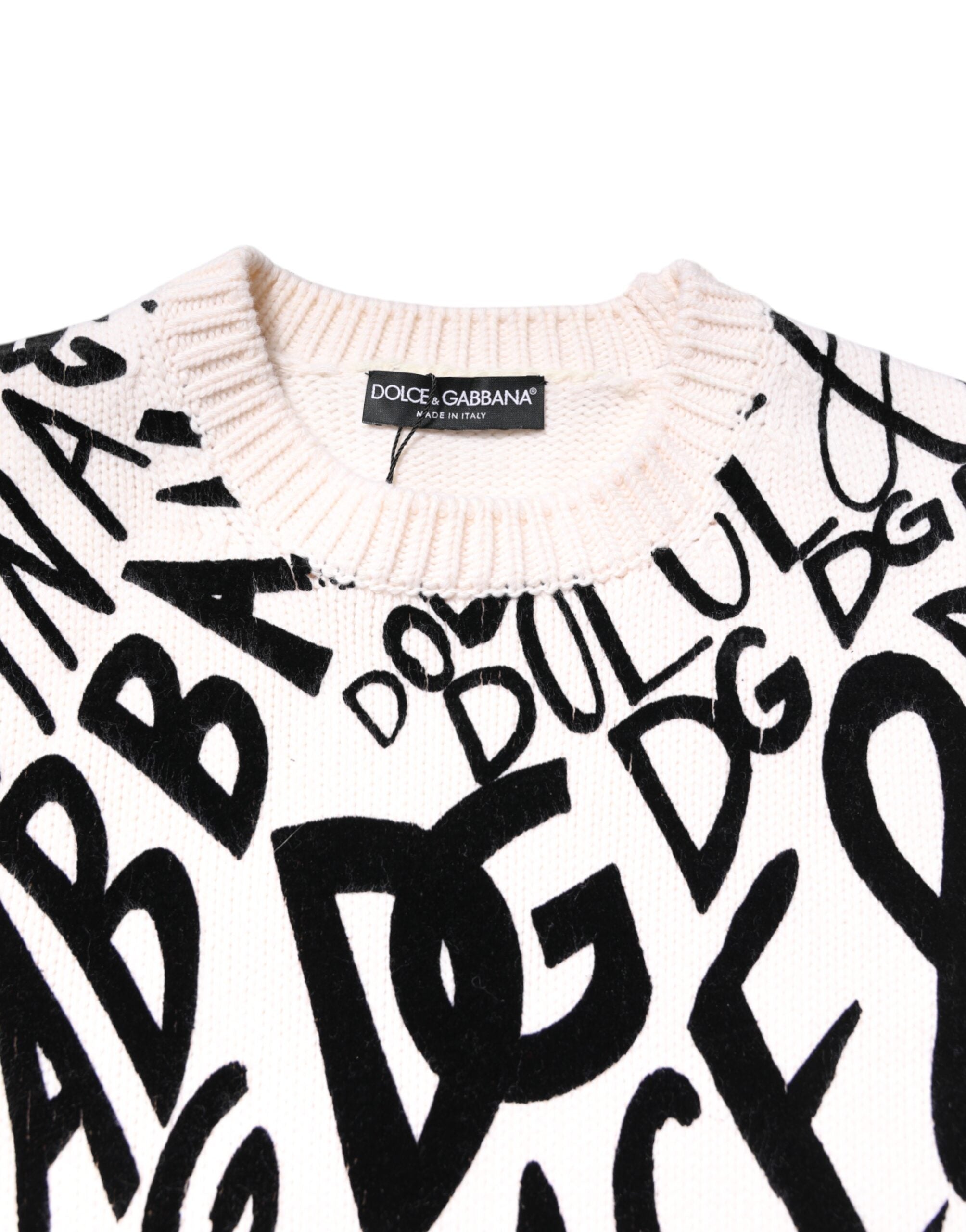 Dolce &amp; Gabbana White Black Logo Print Women Pullover Sweater