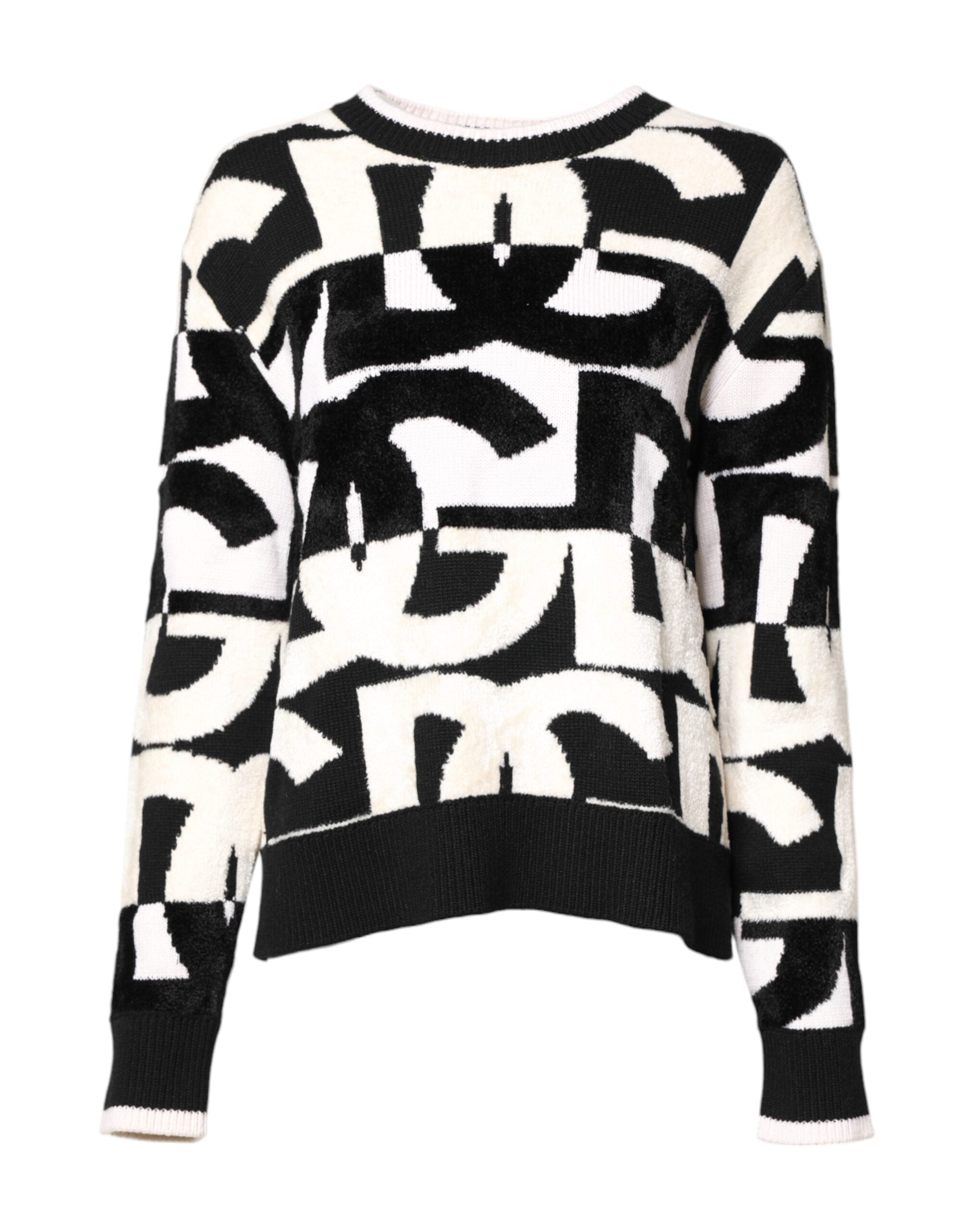 Dolce &amp; Gabbana White Black Logo Print Women Pullover Sweater