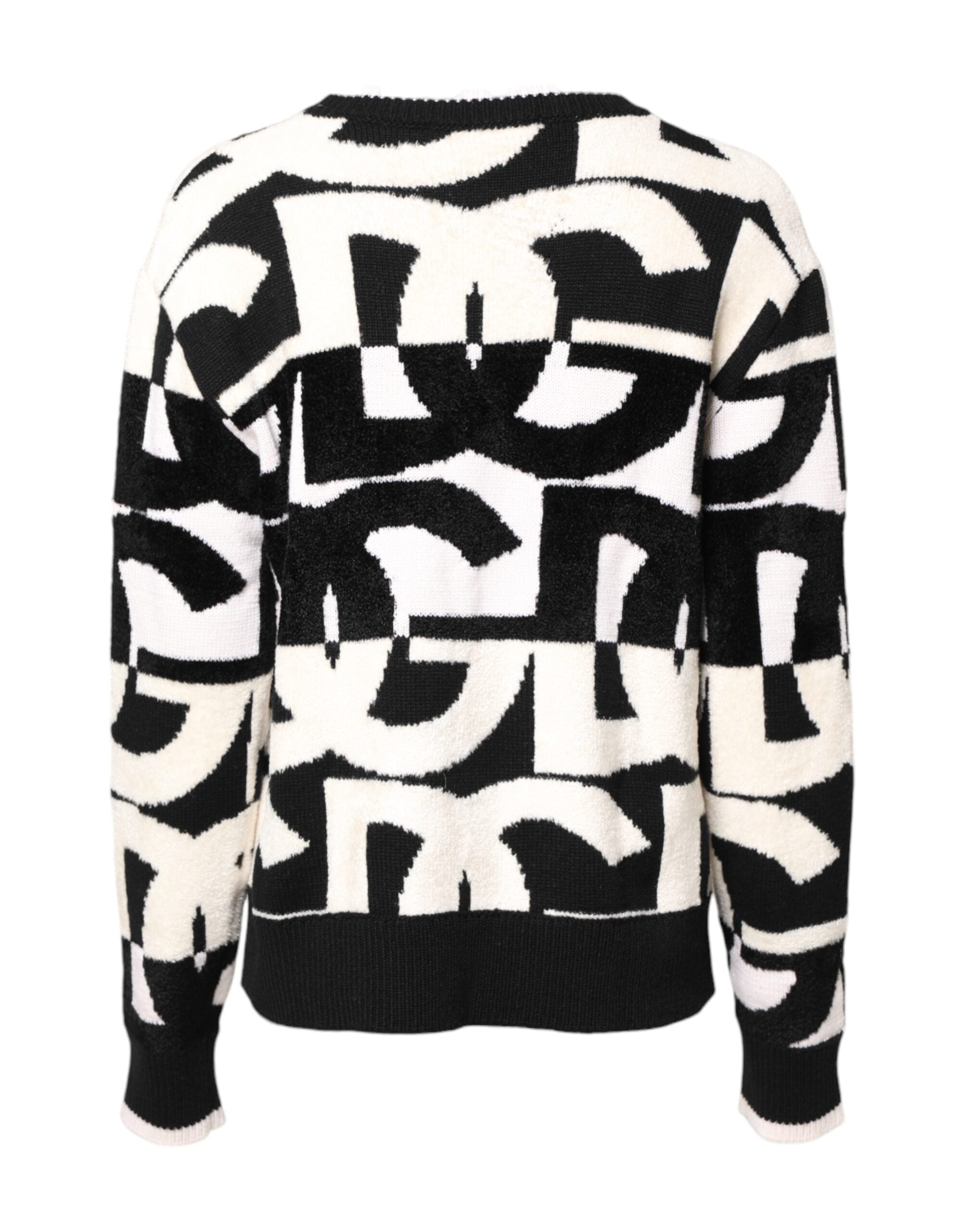 Dolce &amp; Gabbana White Black Logo Print Women Pullover Sweater