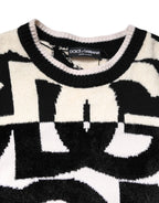 Dolce &amp; Gabbana White Black Logo Print Women Pullover Sweater