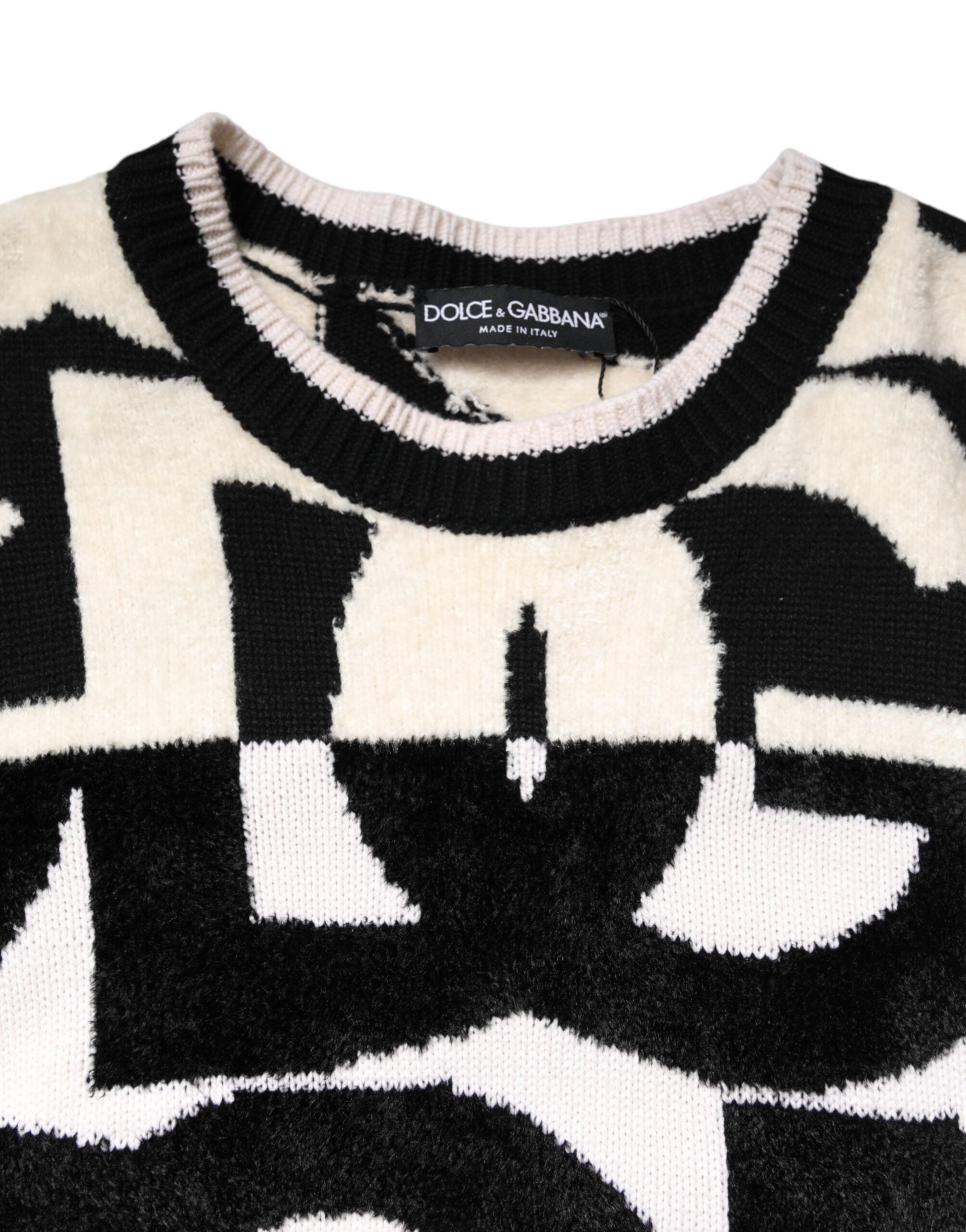 Dolce &amp; Gabbana White Black Logo Print Women Pullover Sweater