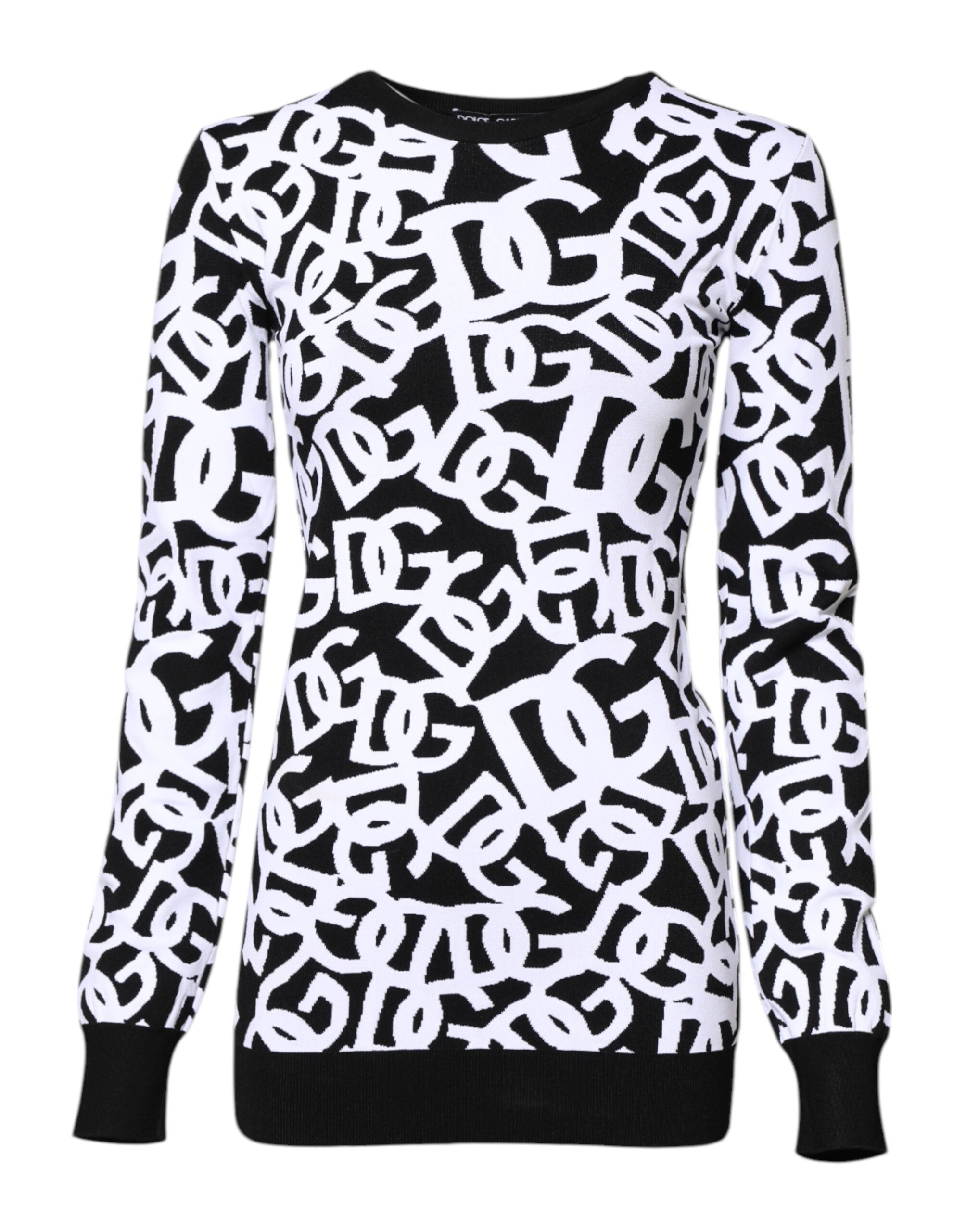 Dolce &amp; Gabbana Black White Logo Print Women Pullover Sweater