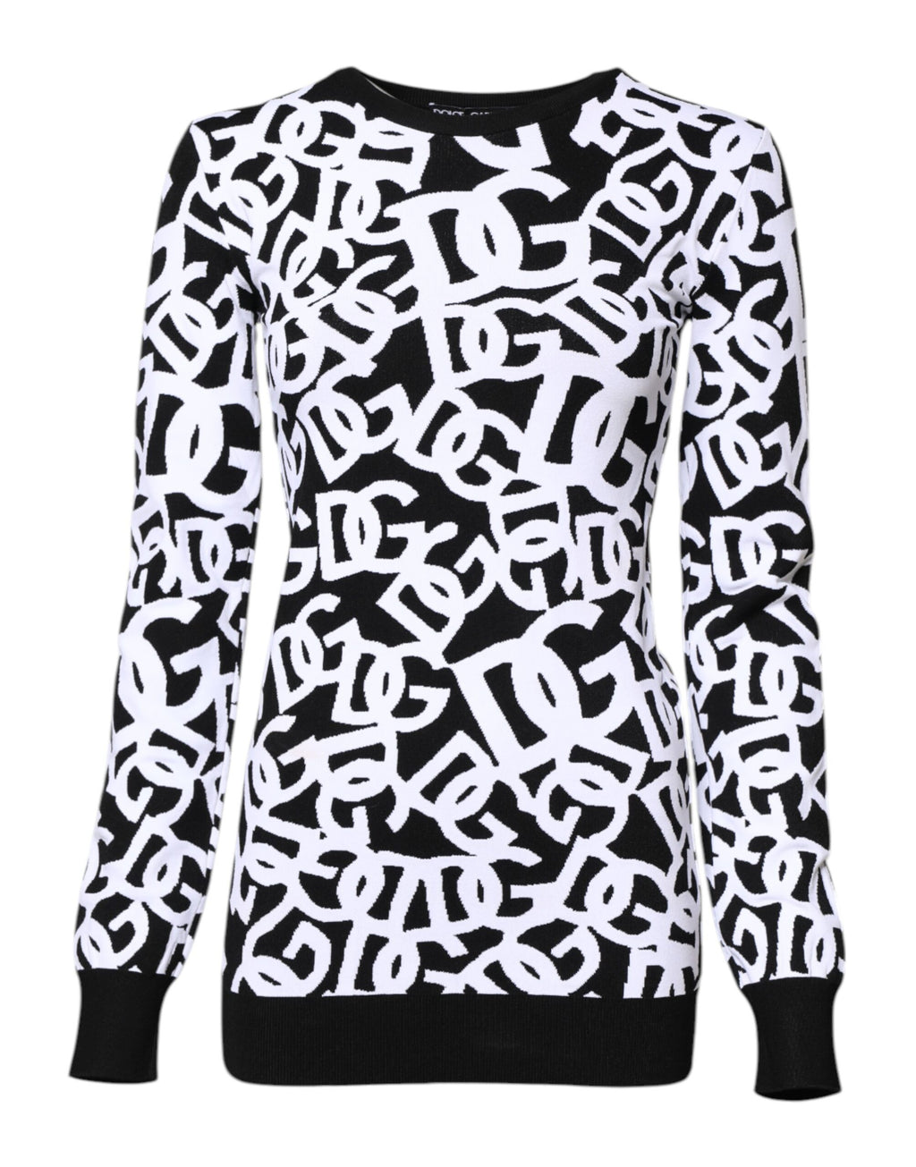 Dolce &amp; Gabbana Black White Logo Print Women Pullover Sweater