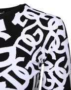 Dolce &amp; Gabbana Black White Logo Print Women Pullover Sweater