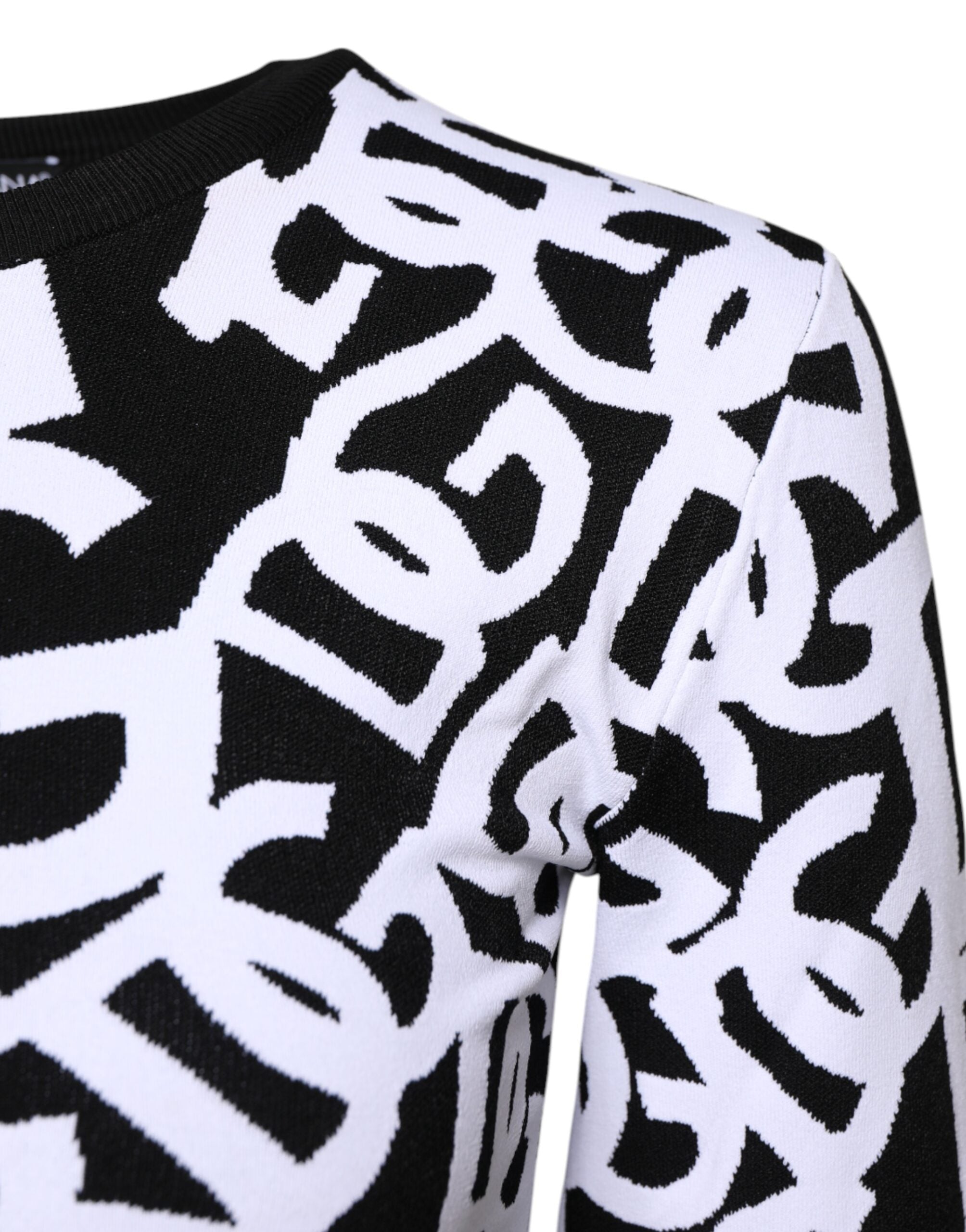 Dolce &amp; Gabbana Black White Logo Print Women Pullover Sweater