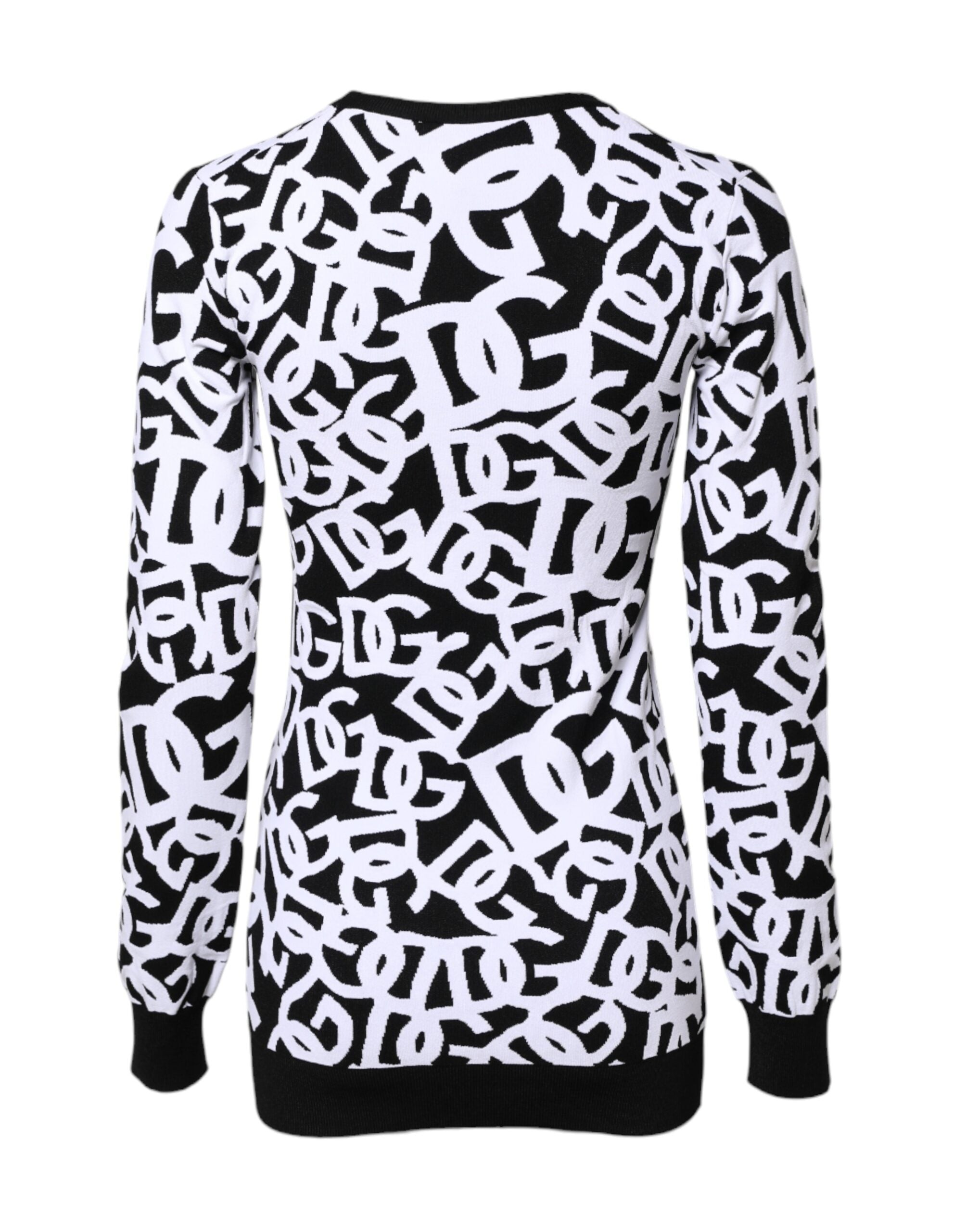 Dolce &amp; Gabbana Black White Logo Print Women Pullover Sweater