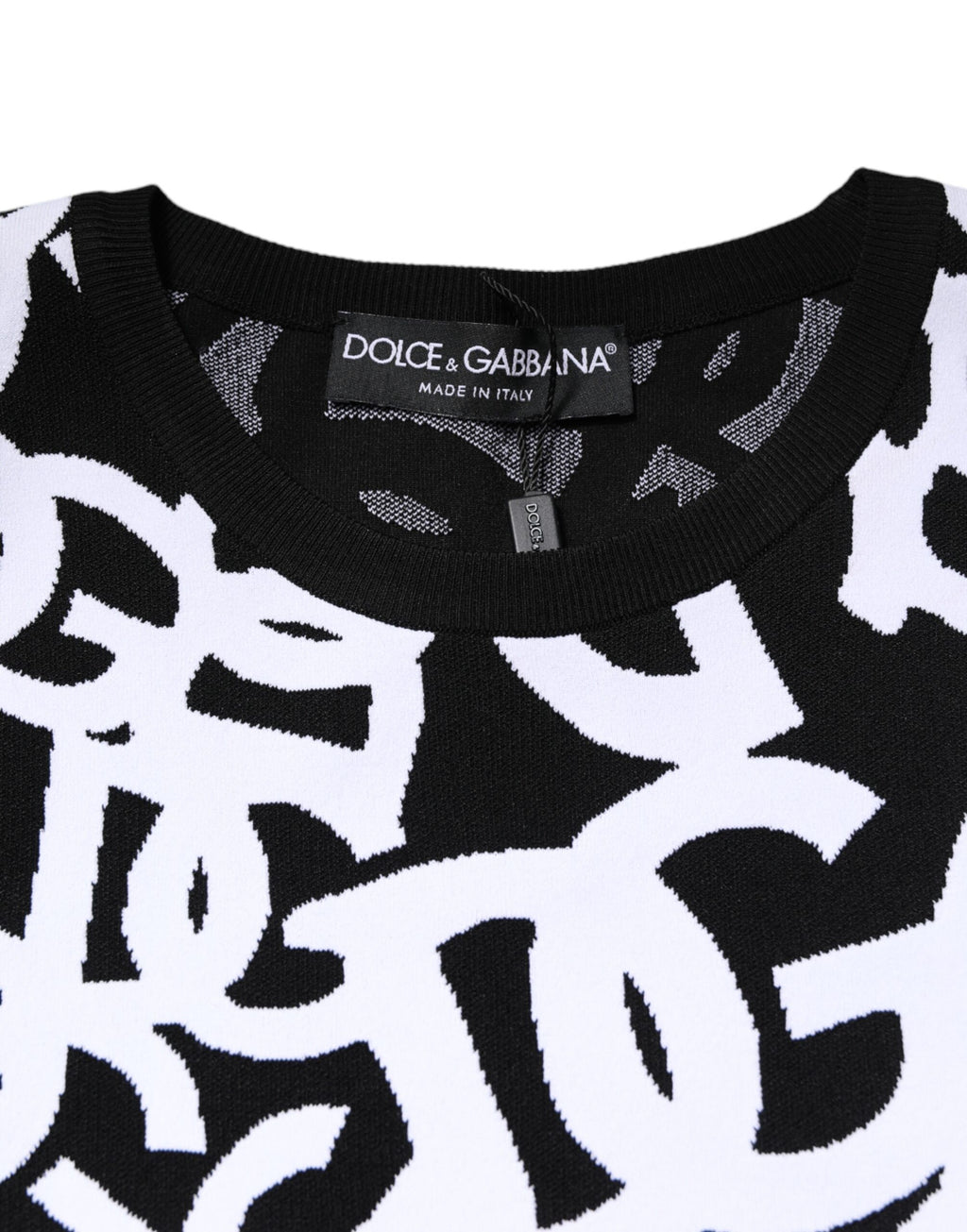 Dolce &amp; Gabbana Black White Logo Print Women Pullover Sweater