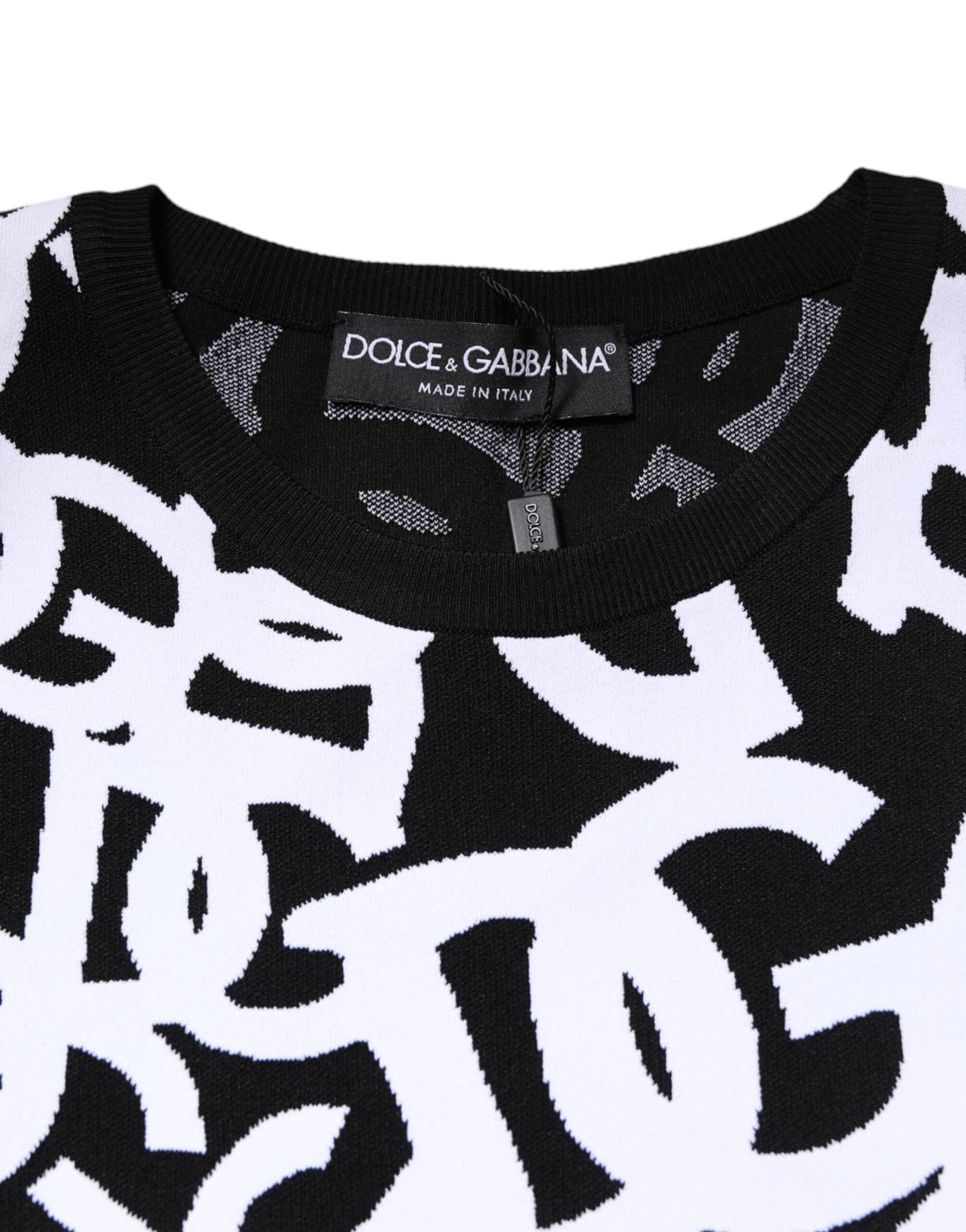 Dolce &amp; Gabbana Black White Logo Print Women Pullover Sweater