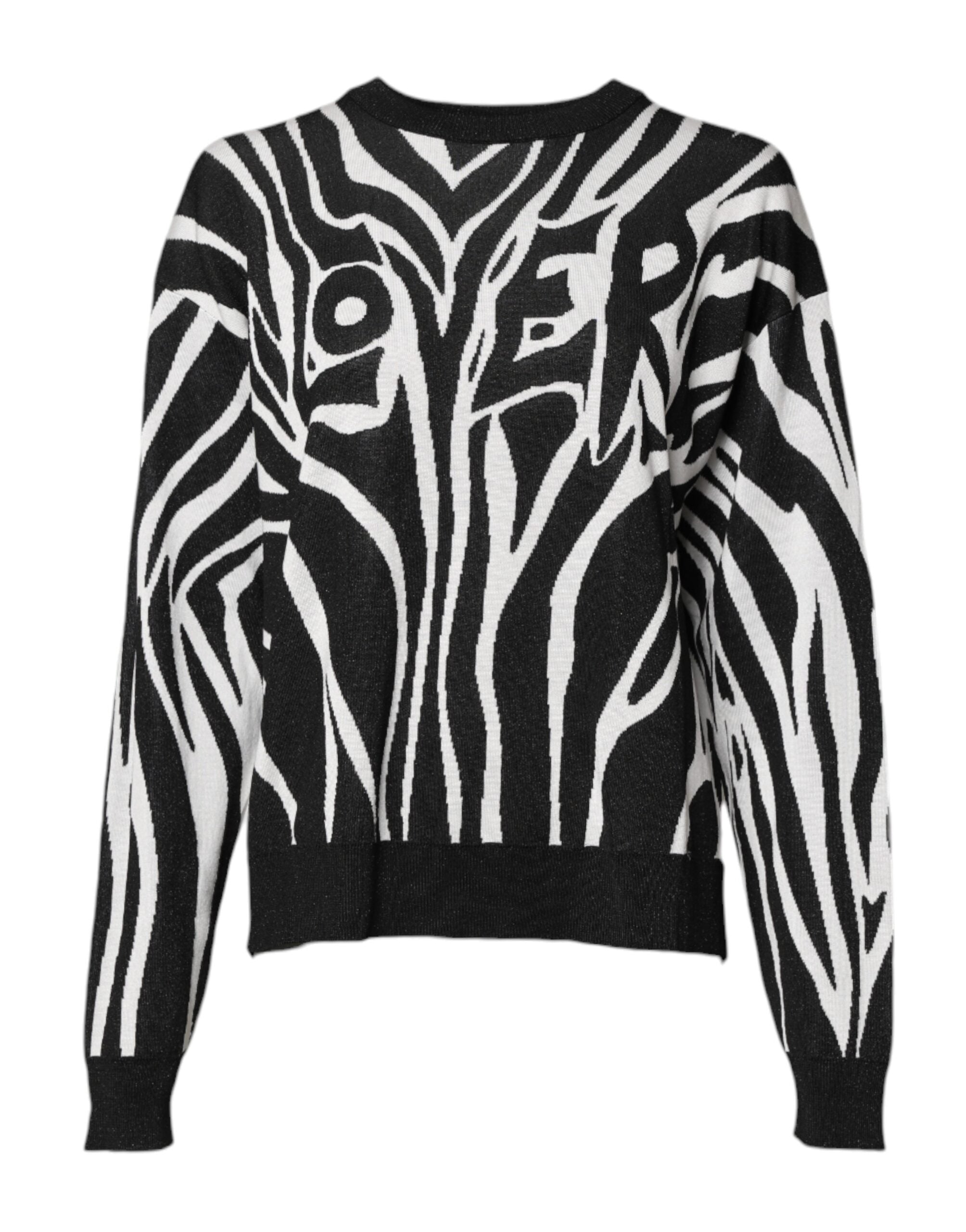 Dolce &amp; Gabbana Black White Print Women Pullover Sweater