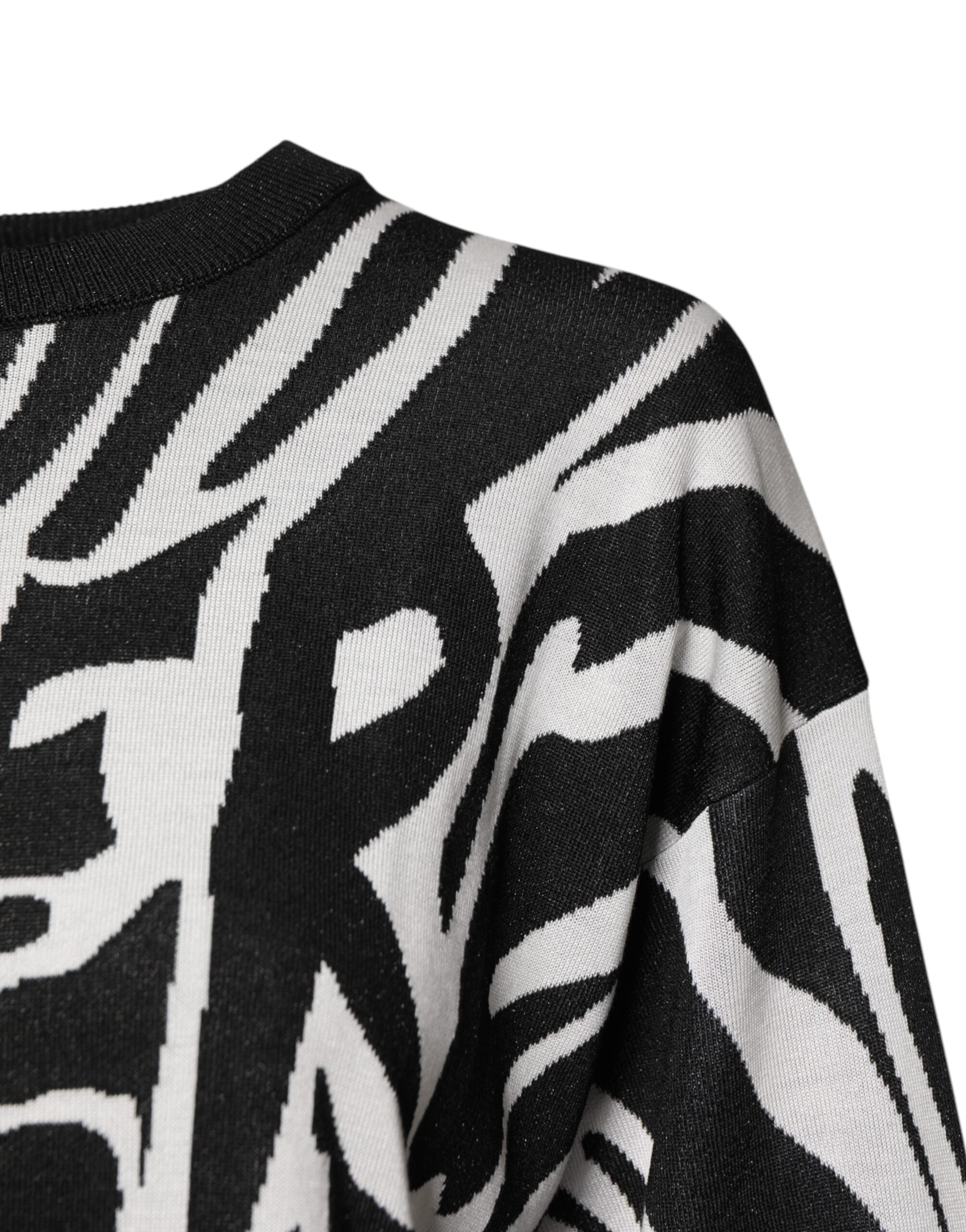 Dolce &amp; Gabbana Black White Print Women Pullover Sweater