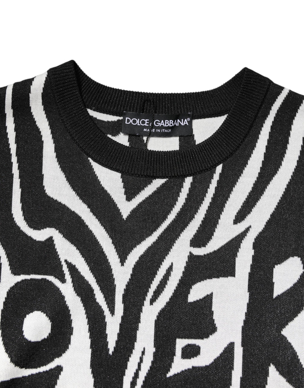 Dolce &amp; Gabbana Black White Print Women Pullover Sweater
