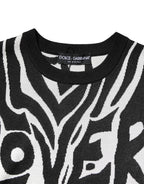 Dolce &amp; Gabbana Black White Print Women Pullover Sweater