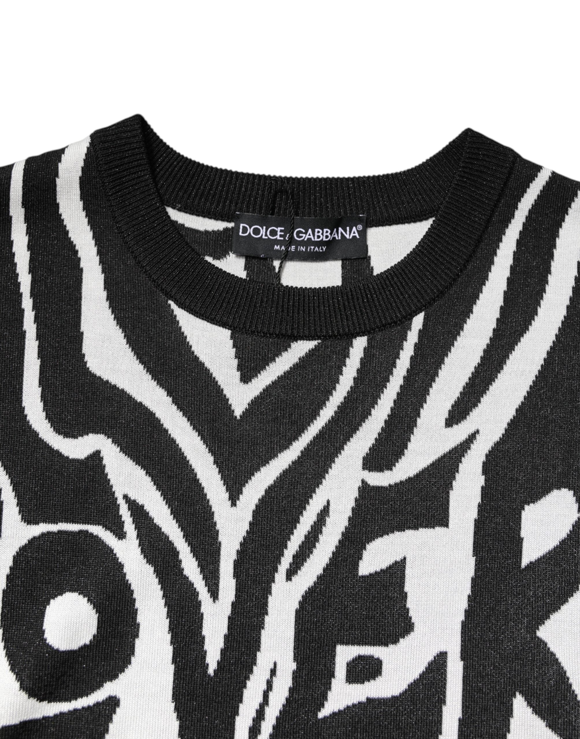 Dolce &amp; Gabbana Black White Print Women Pullover Sweater