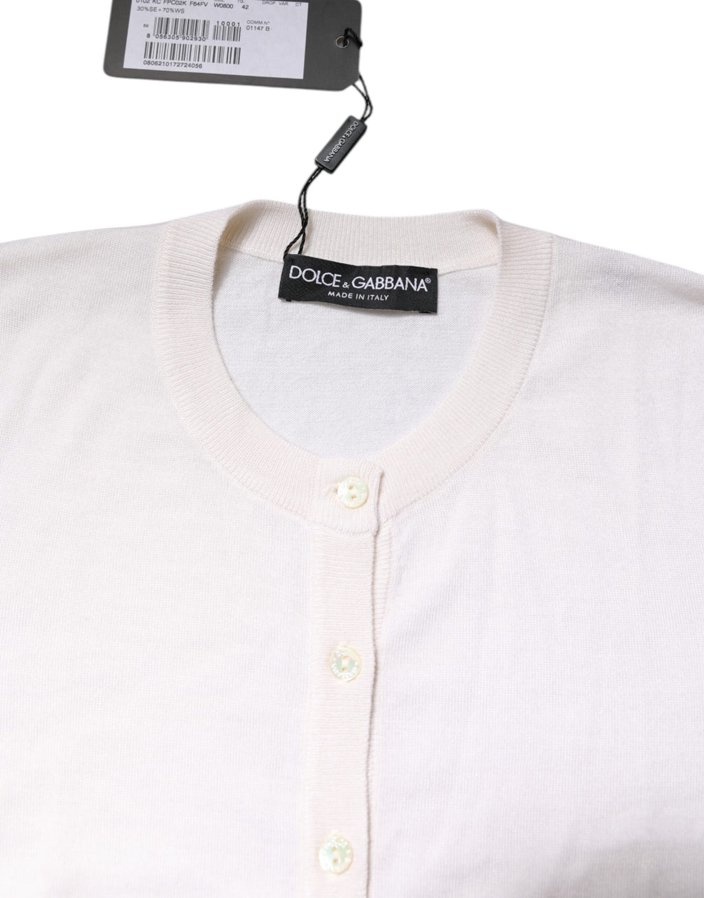 Dolce &amp; Gabbana White Cashmere Crew Neck Top Cardigan Sweater