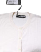 Dolce &amp; Gabbana White Cashmere Crew Neck Top Cardigan Sweater