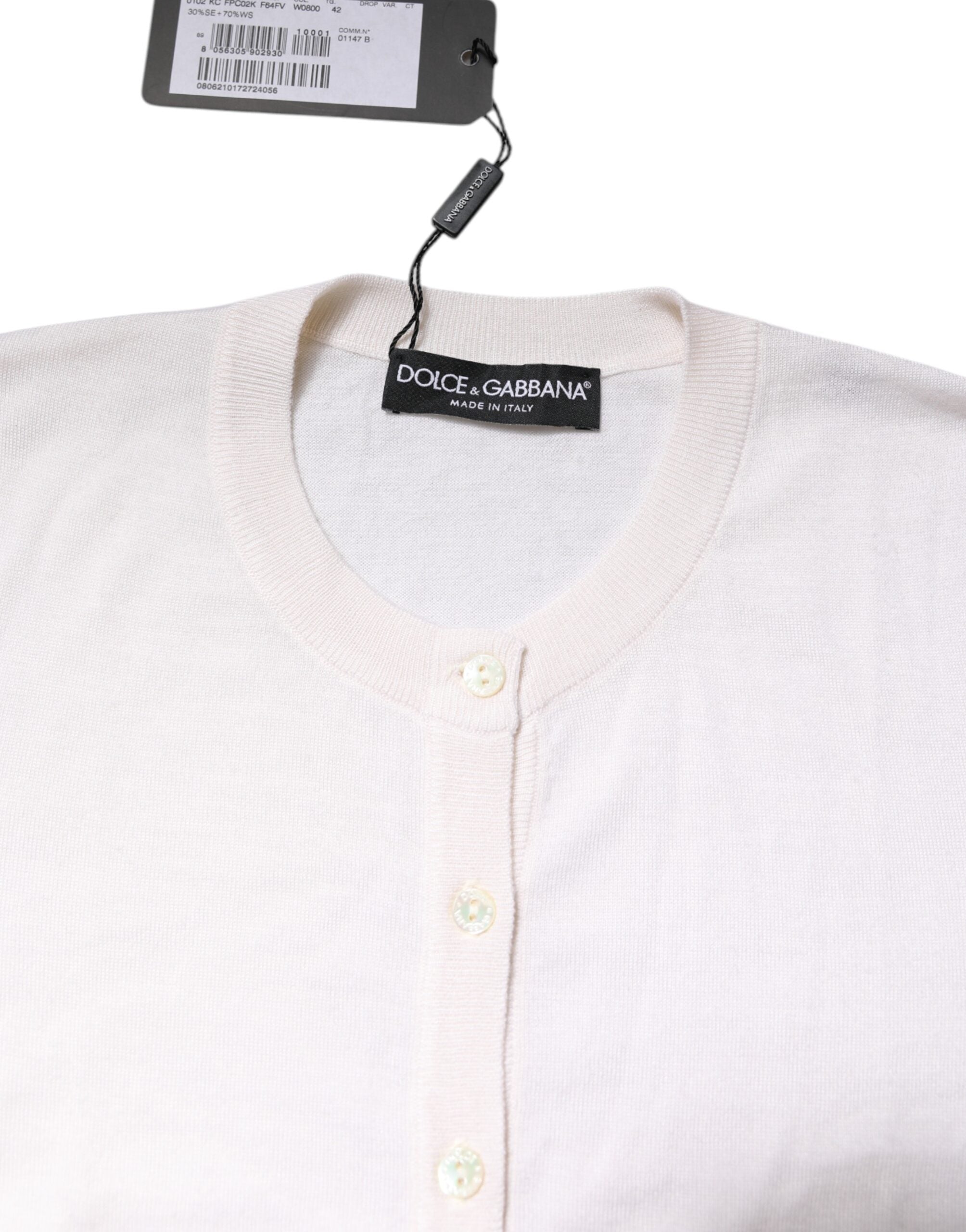 Dolce &amp; Gabbana White Cashmere Crew Neck Top Cardigan Sweater