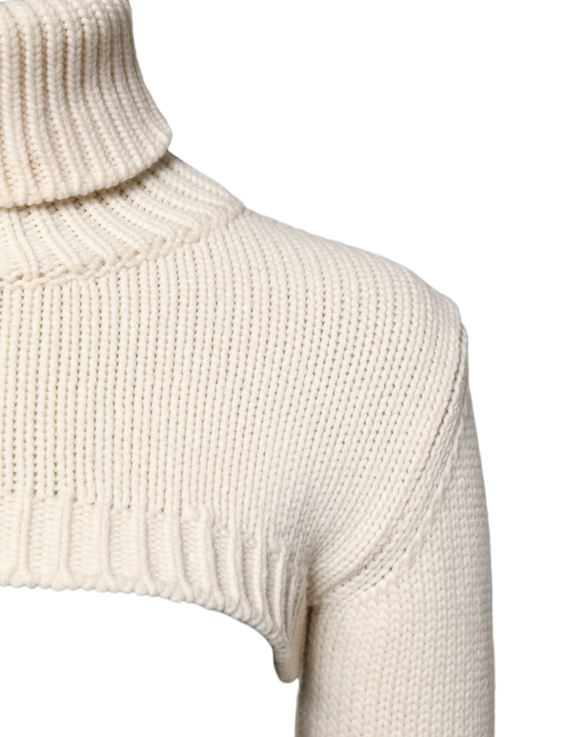 Dolce &amp; Gabbana Ivory Cashmere Turtleneck Cropped Top Sweater