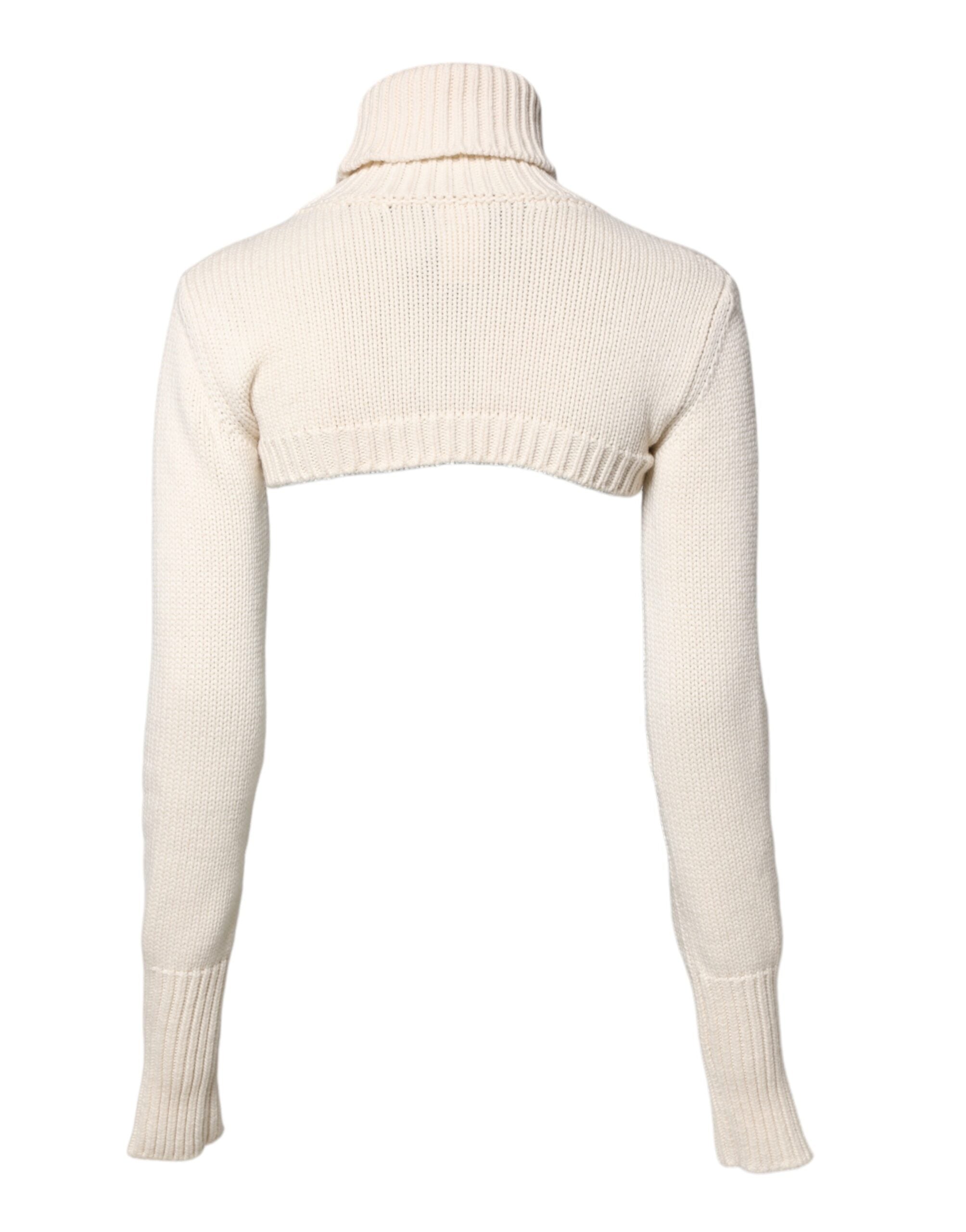 Dolce &amp; Gabbana Ivory Cashmere Turtleneck Cropped Top Sweater