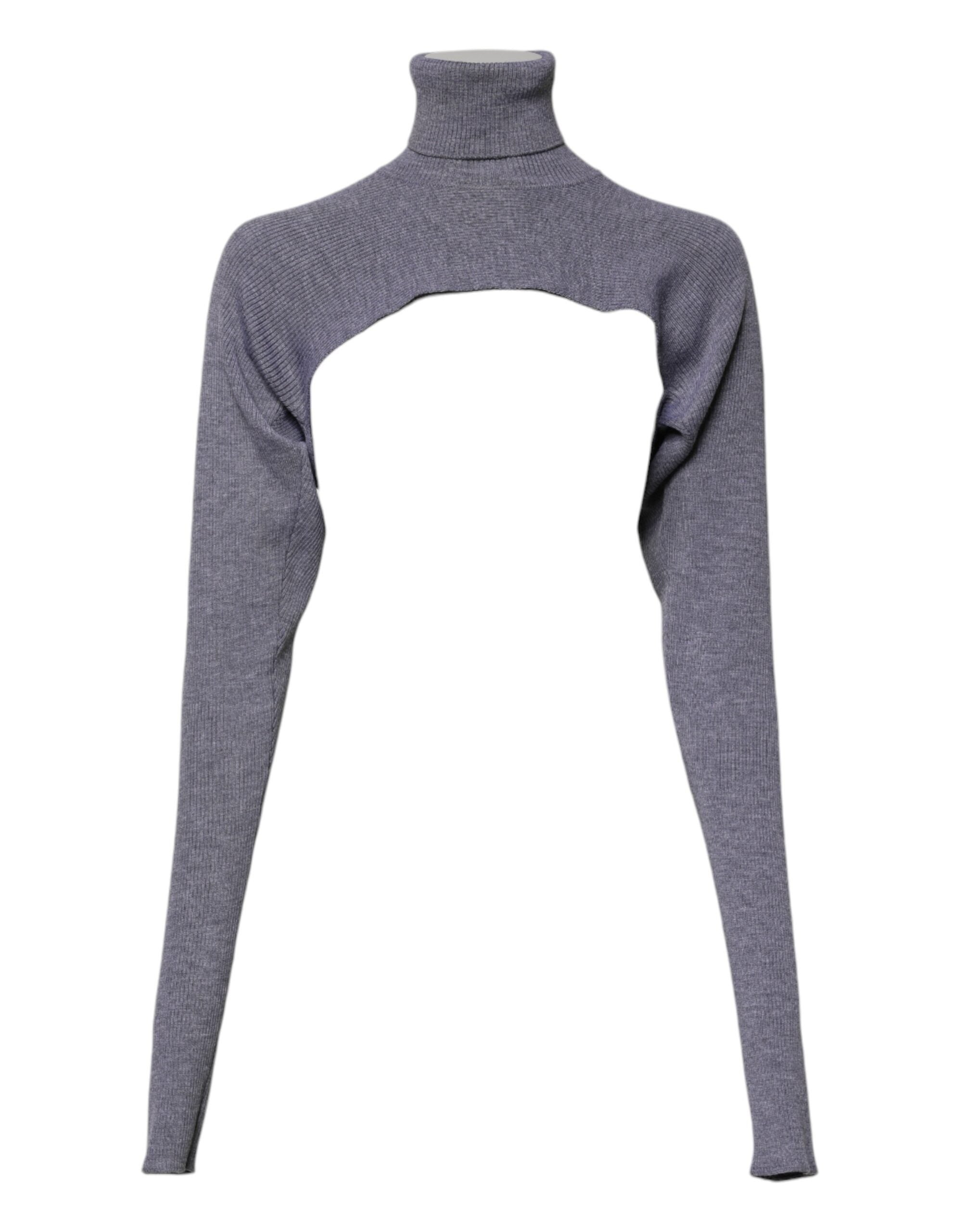 Dolce &amp; Gabbana Gray Wool Knit Turtleneck Cropped Top Sweater