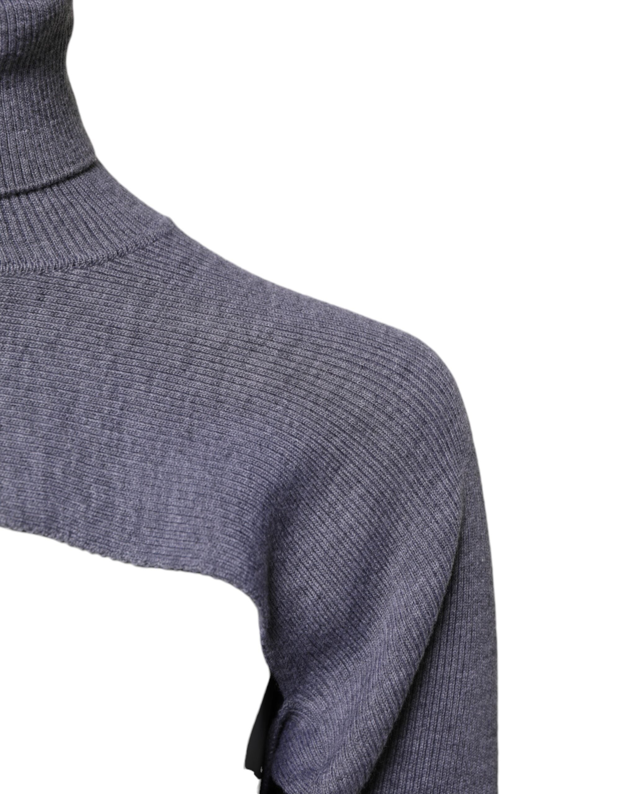 Dolce &amp; Gabbana Gray Wool Knit Turtleneck Cropped Top Sweater