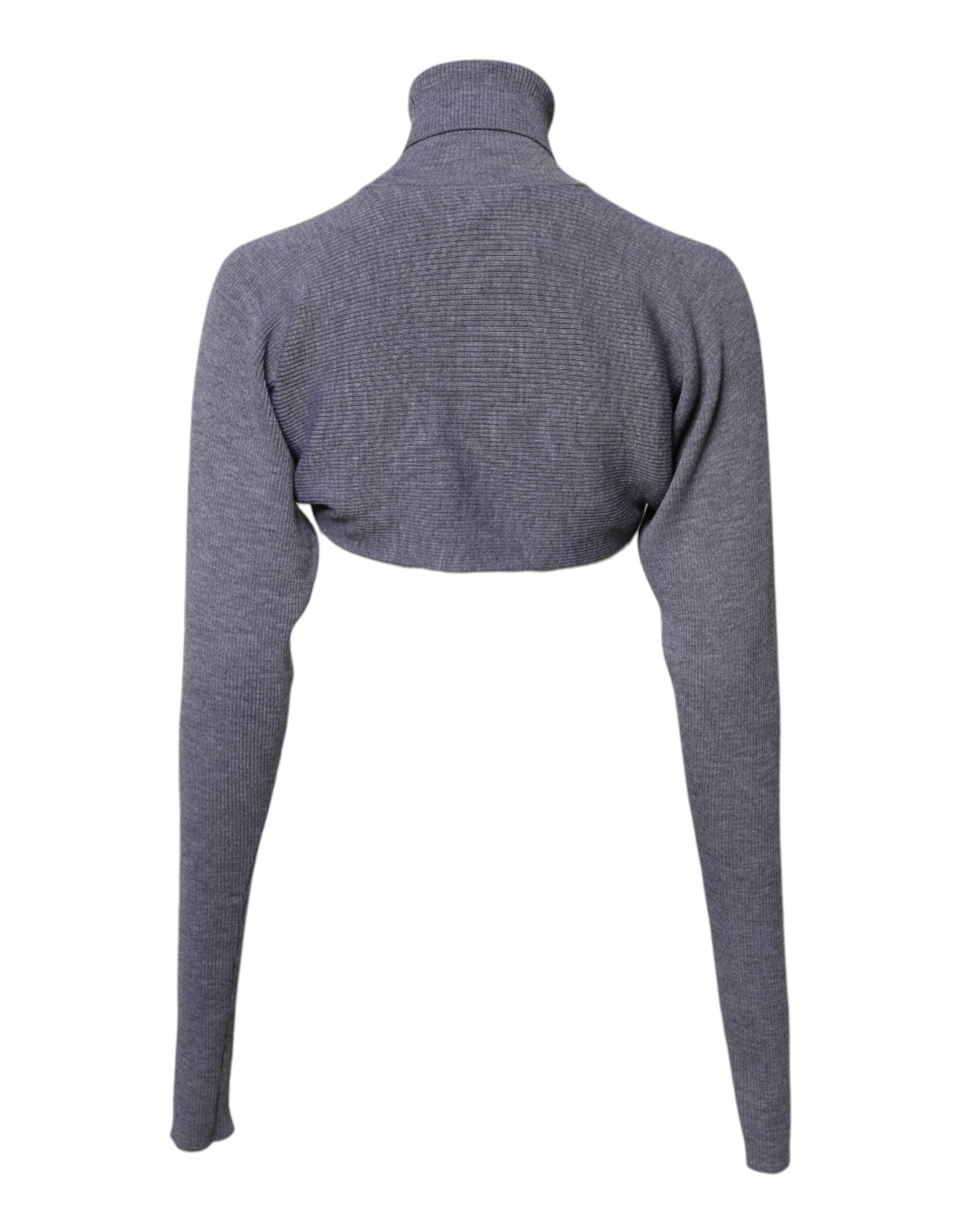 Dolce &amp; Gabbana Gray Wool Knit Turtleneck Cropped Top Sweater