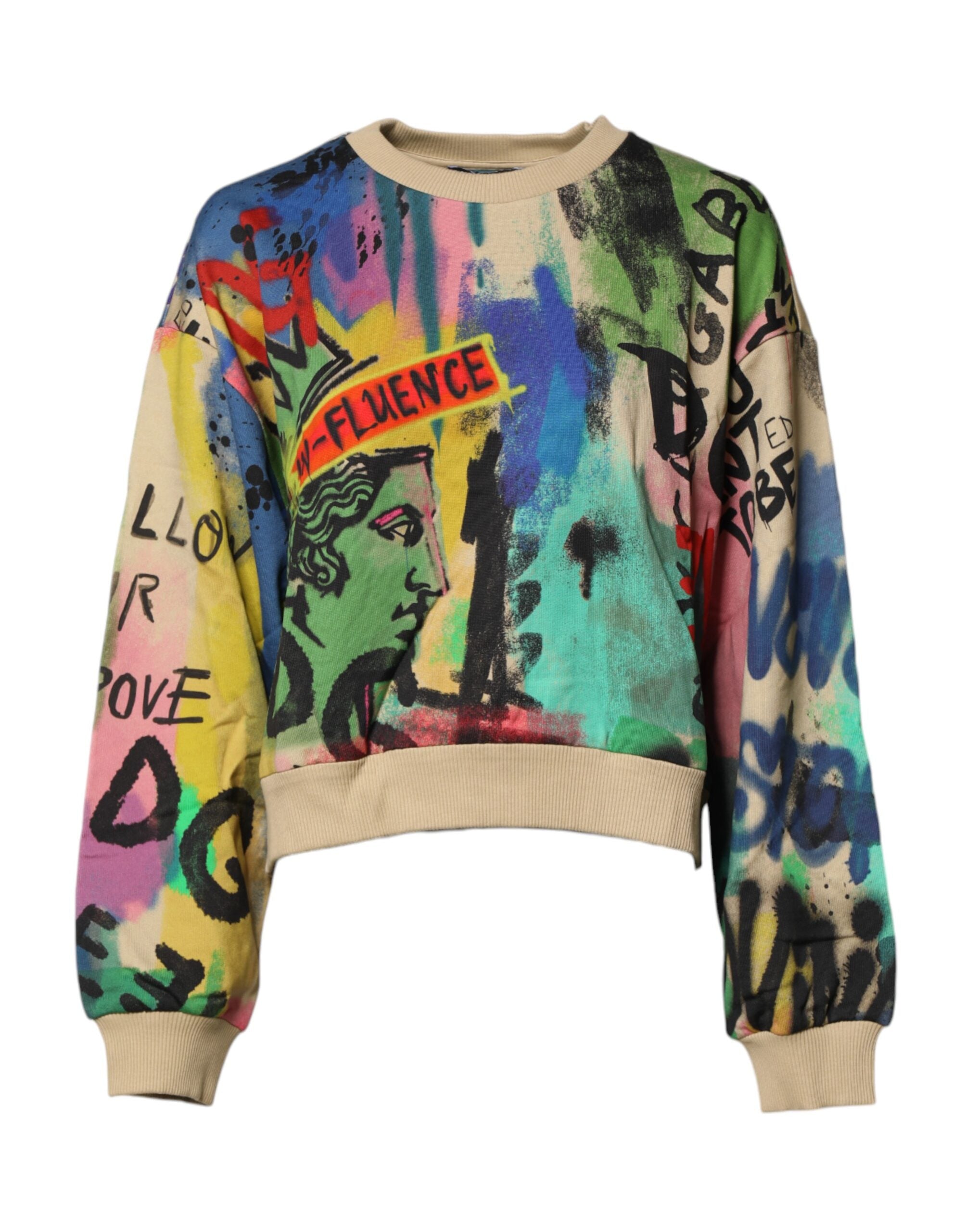 Dolce &amp; Gabbana Multicolor Print Cotton Pullover Sweater