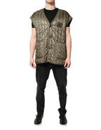 Dolce &amp; Gabbana Brown Logo Plaque Quilted Vest Jacket