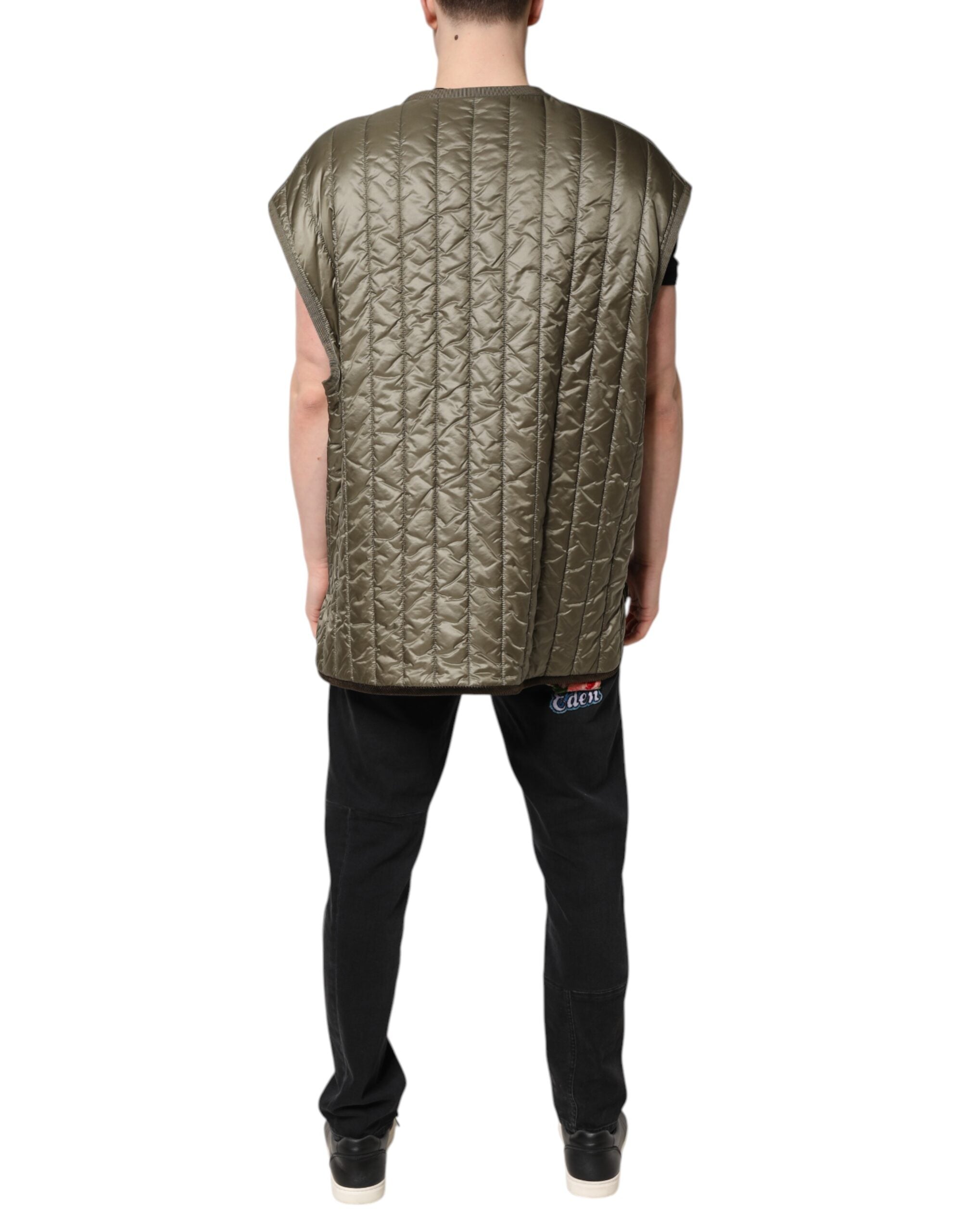 Dolce &amp; Gabbana Brown Logo Plaque Quilted Vest Jacket