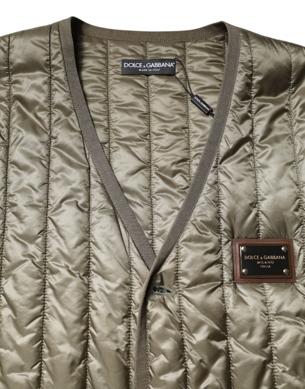 Dolce &amp; Gabbana Brown Logo Plaque Quilted Vest Jacket