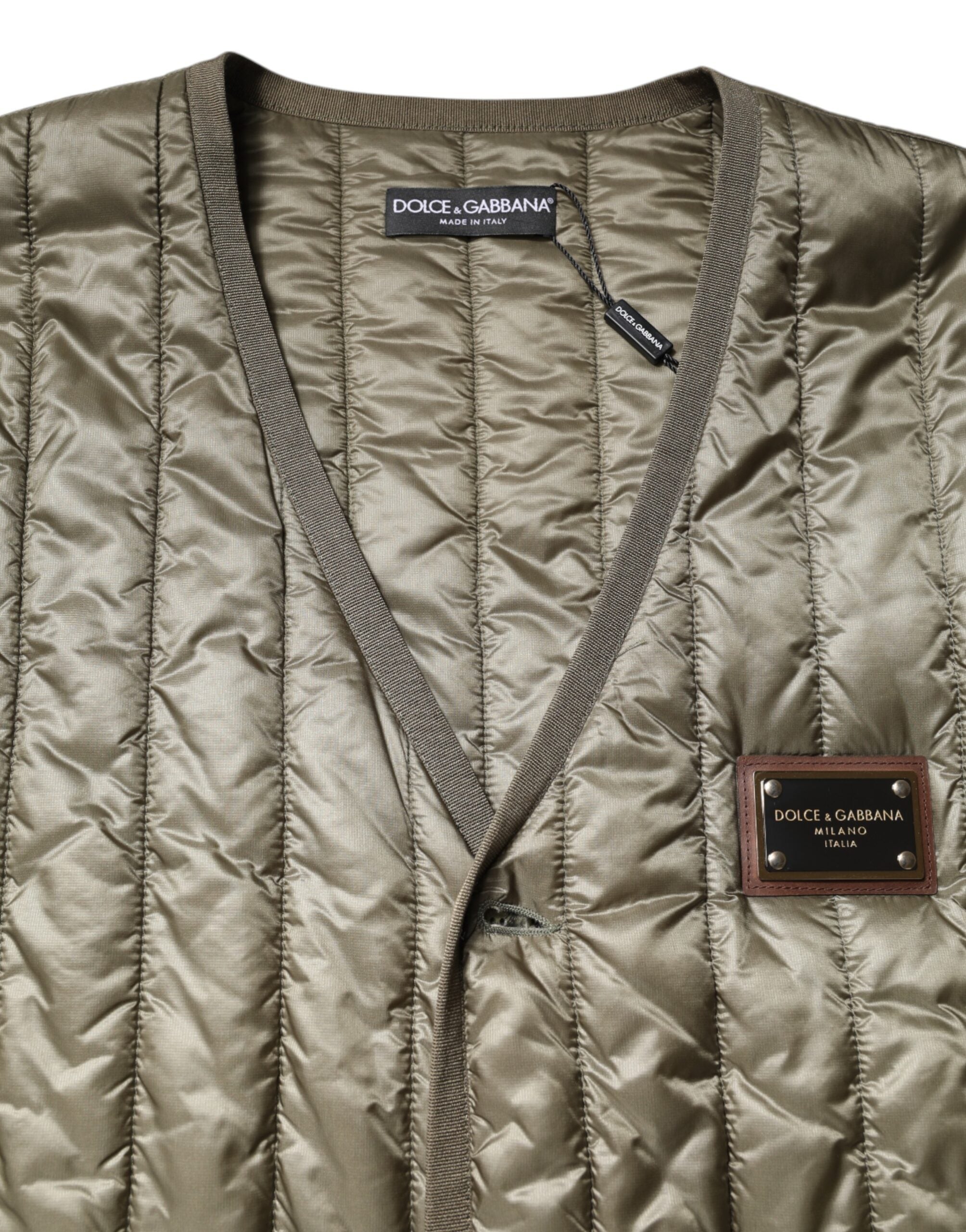 Dolce &amp; Gabbana Brown Logo Plaque Quilted Vest Jacket