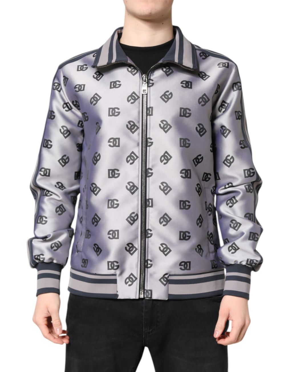 Dolce &amp; Gabbana Gray Logo Monogram Full Zip Bomber Jacket