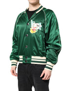 Dolce &amp; Gabbana Green Floral DG Logo Full Zip Bomber Jacket