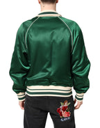 Dolce &amp; Gabbana Green Floral DG Logo Full Zip Bomber Jacket