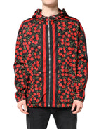 Dolce &amp; Gabbana Black Cherry Print Hooded Windbreaker Jacket