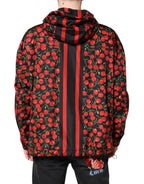Dolce &amp; Gabbana Black Cherry Print Hooded Windbreaker Jacket
