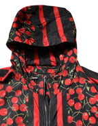 Dolce &amp; Gabbana Black Cherry Print Hooded Windbreaker Jacket