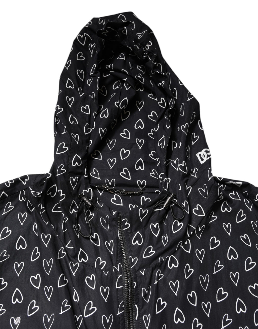 Dolce &amp; Gabbana Black Heart Print Hooded Windbreaker Jacket